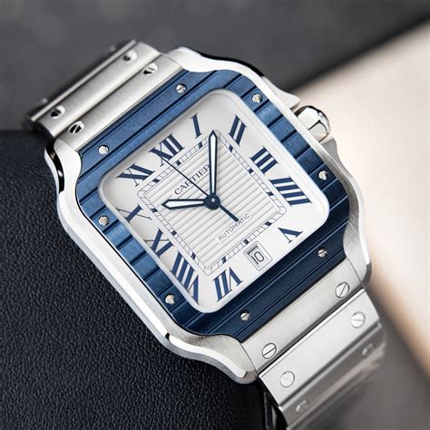 cartier santos blue|Cartier Santos blue bezel.